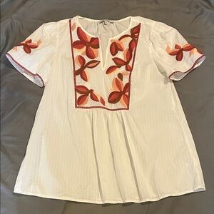 Madewell Embroidered White and Red Top